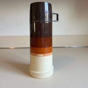 Thermos Brown, Orange, Cream Striped Insulated Flask